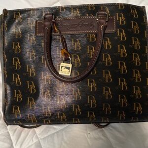 Dooney & Bourke Black and Brown Saffiano Leather Monogram Satchel/Crossbody